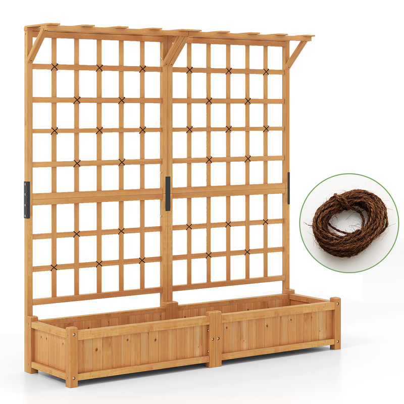 Large Wooden Raised Planter Box With Trellis And Hanging Roof Decorative Garden Bed For Patio Balco 0