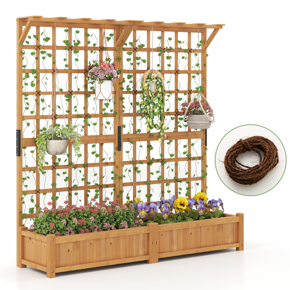 Large Wooden Raised Planter Box With Trellis And Hanging Roof Decorative Garden Bed For Patio Balco 6