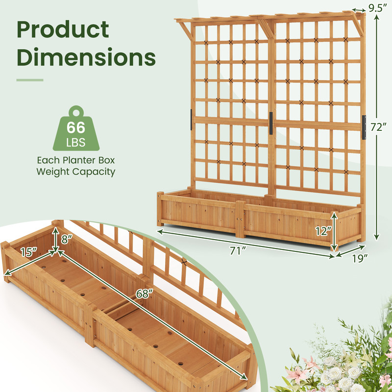 Large Wooden Raised Planter Box With Trellis And Hanging Roof Decorative Garden Bed For Patio Balco 7