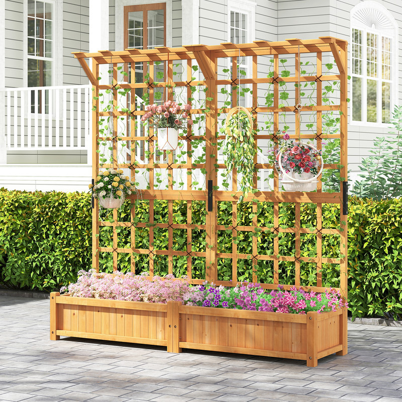 Large Wooden Raised Planter Box With Trellis And Hanging Roof Decorative Garden Bed For Patio Balco 4