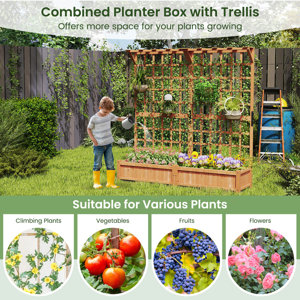 Large Wooden Raised Planter Box With Trellis And Hanging Roof Decorative Garden Bed For Patio Balco 5