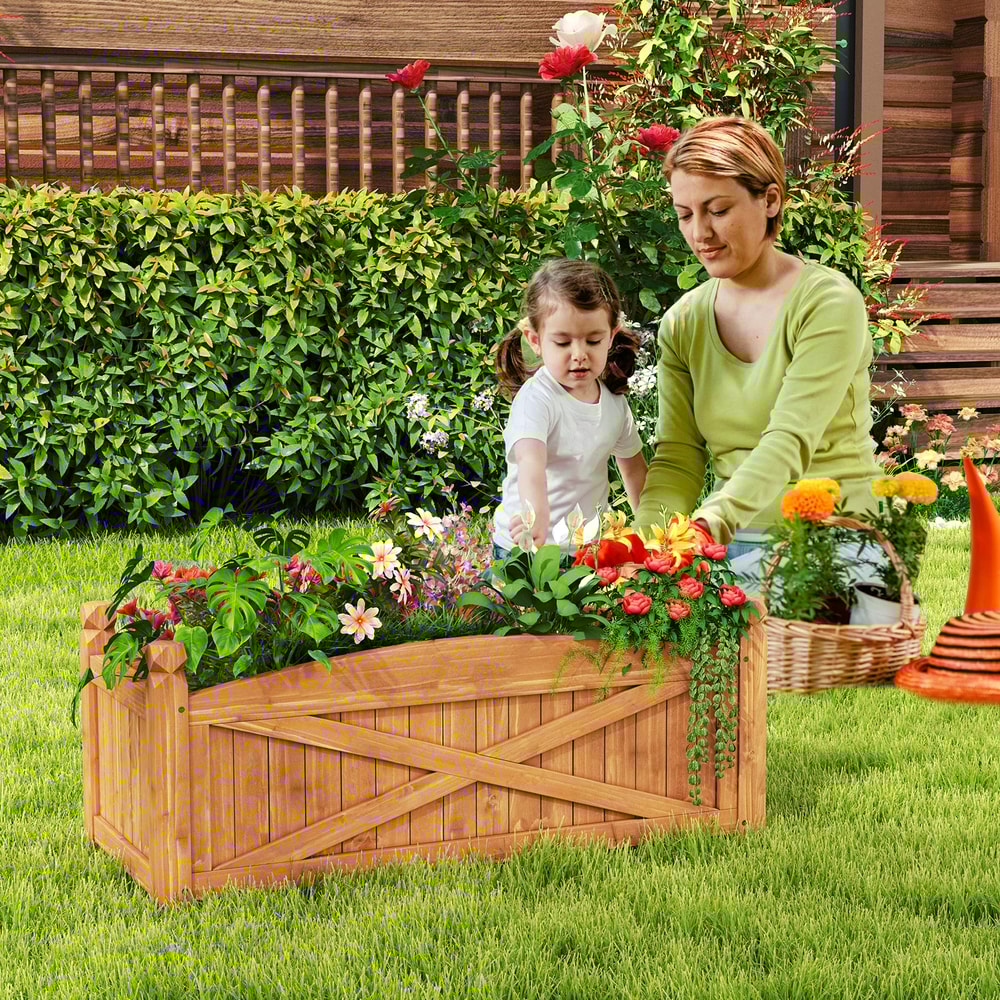 WeatherResistant Wooden Raised Garden Bed With Drainage Holes Elevated Planter Box For Patio Deck 1