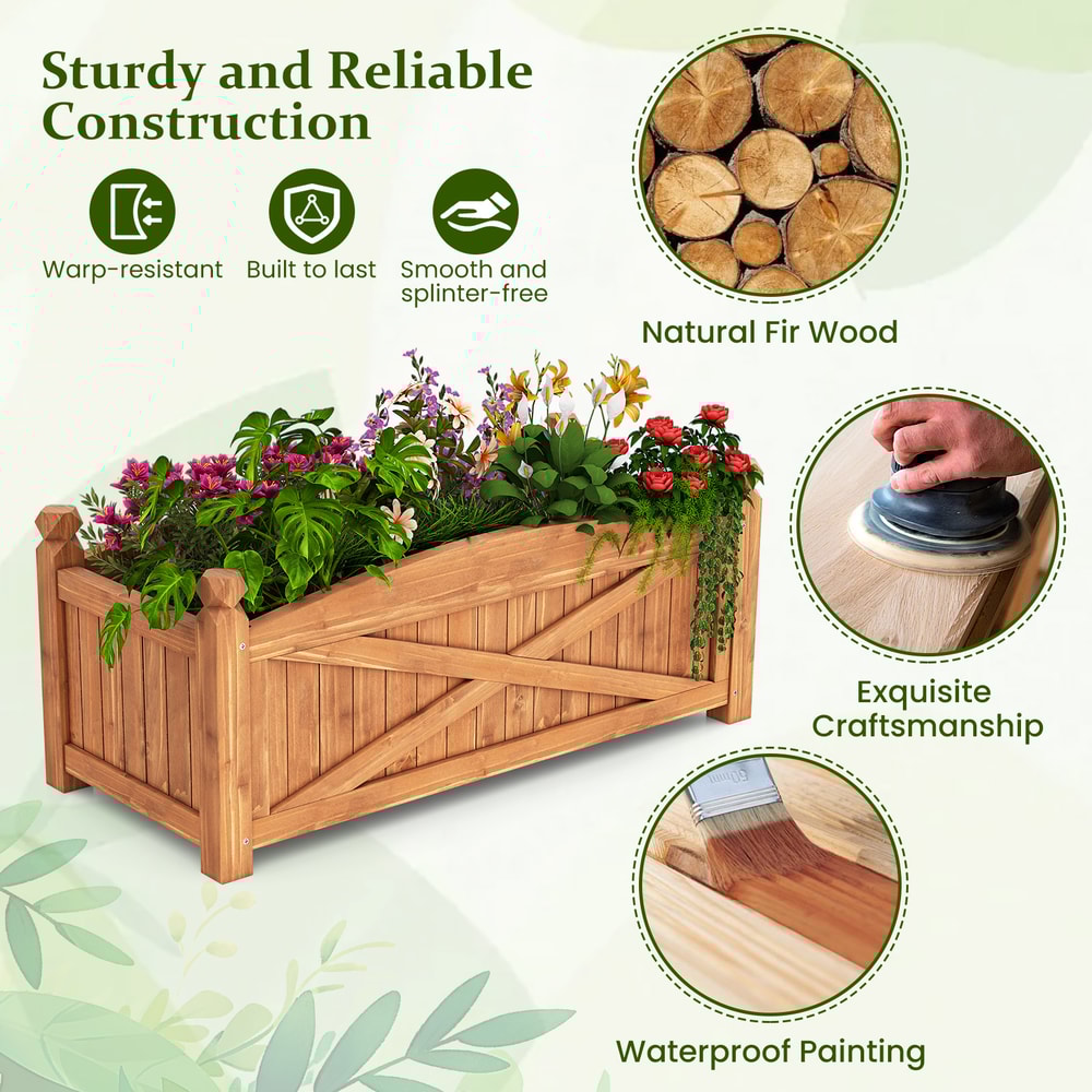 WeatherResistant Wooden Raised Garden Bed With Drainage Holes Elevated Planter Box For Patio Deck 3