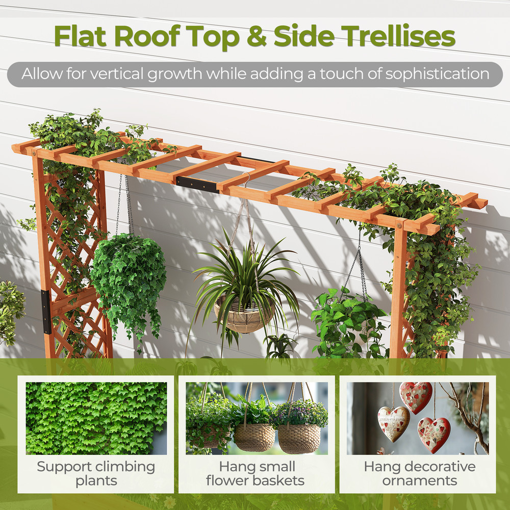 Solid Wood Raised Garden Bed With Arch Trellis Hanging Roof Decorative Planter Box For Flowers Veg 4