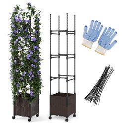 adjustable raised garden bed with plant box trellis and wheels, mobile planter for climbing plants, vegetables & flowers