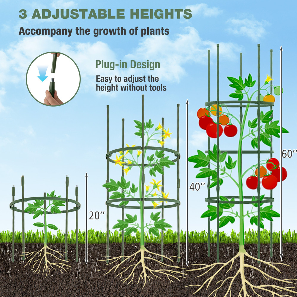 Adjustable Tall Plant Support Trellis For Climbing Plants Tomato Cage Stakes With Zip Ties Clips F 6