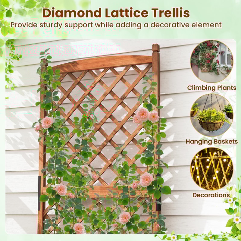 Wooden Raised Garden Bed With Trellis Drainage Diamond Lattice Planter Box For Outdoor Flowers Her 5