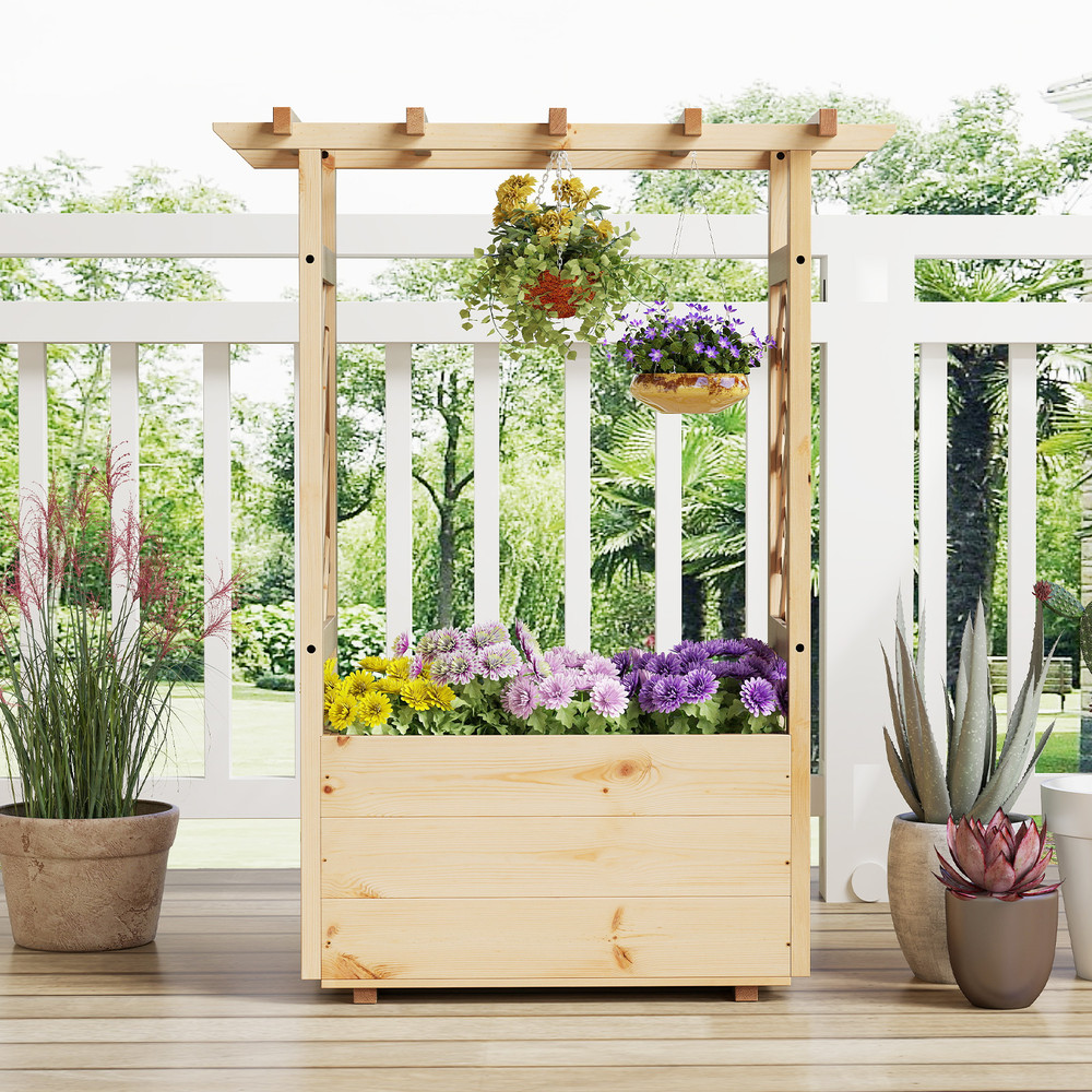 Raised Garden Bed Wooden Elevated Planter Box With Hanging Roof Outdoor Vertical Herb Flower Plant 3