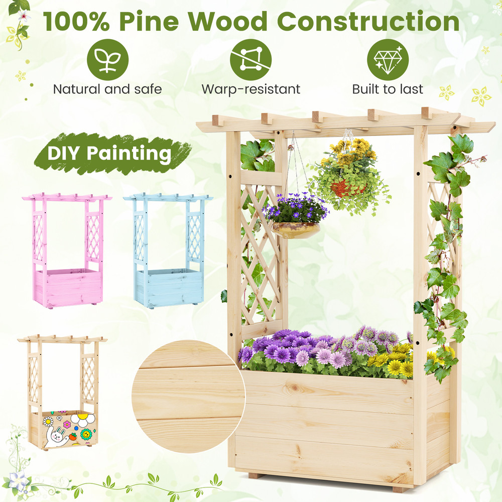 Raised Garden Bed Wooden Elevated Planter Box With Hanging Roof Outdoor Vertical Herb Flower Plant 6