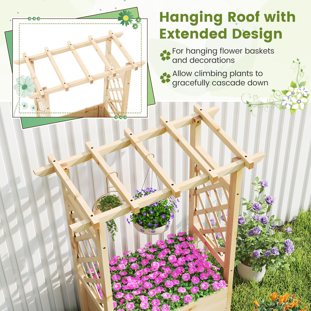 Raised Garden Bed Wooden Elevated Planter Box With Hanging Roof Outdoor Vertical Herb Flower Plant 4