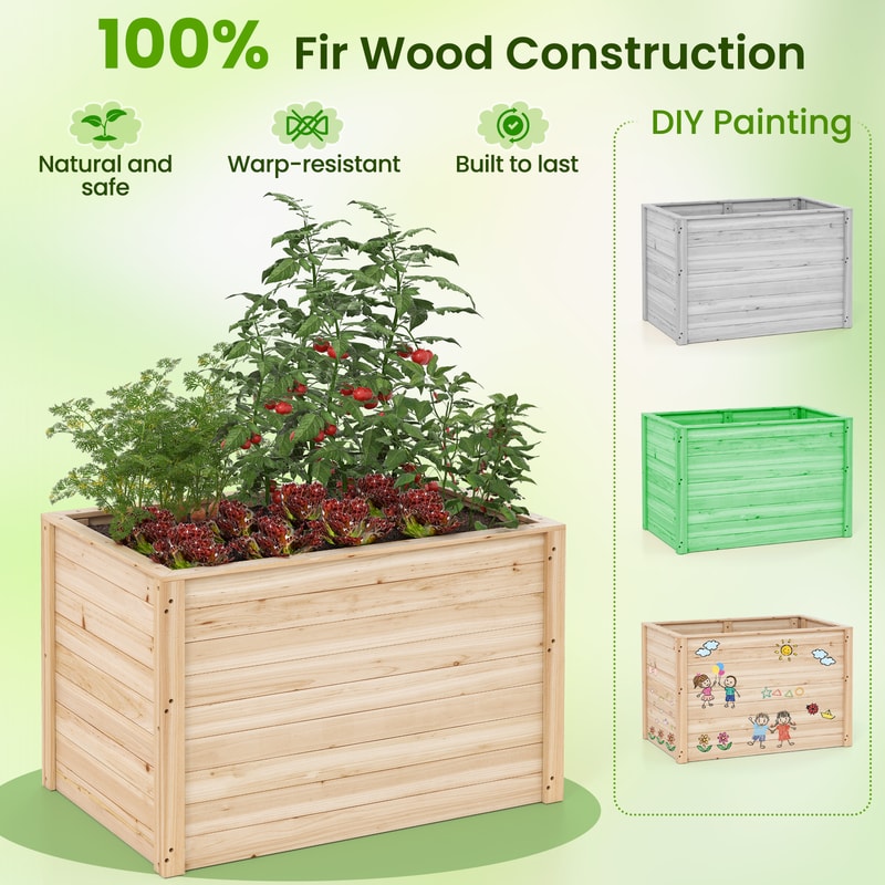 Deep Wooden Raised Garden Bed Elevated Planter Box with Open Bottom for Outdoor Vegetables, Herbs & DIY Gardening