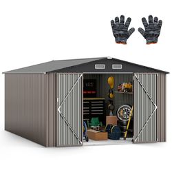 heavy-duty outdoor storage shed, windproof steel garden tool shed with lockable doors & air vents