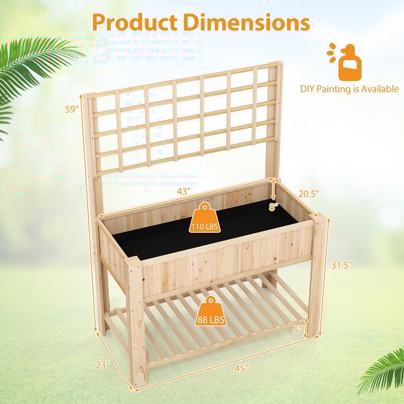 Raised Garden Bed With Trellis Wooden Elevated Planter Box With Legs And Storage Shelf For Outdoor 7