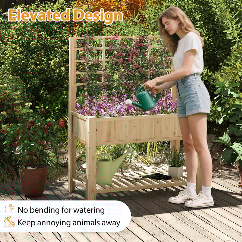Raised Garden Bed With Trellis Wooden Elevated Planter Box With Legs And Storage Shelf For Outdoor 3