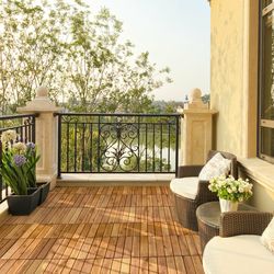 27 pieces acacia wood interlocking patio deck tile – easy-install hardwood flooring for outdoor & indoor us