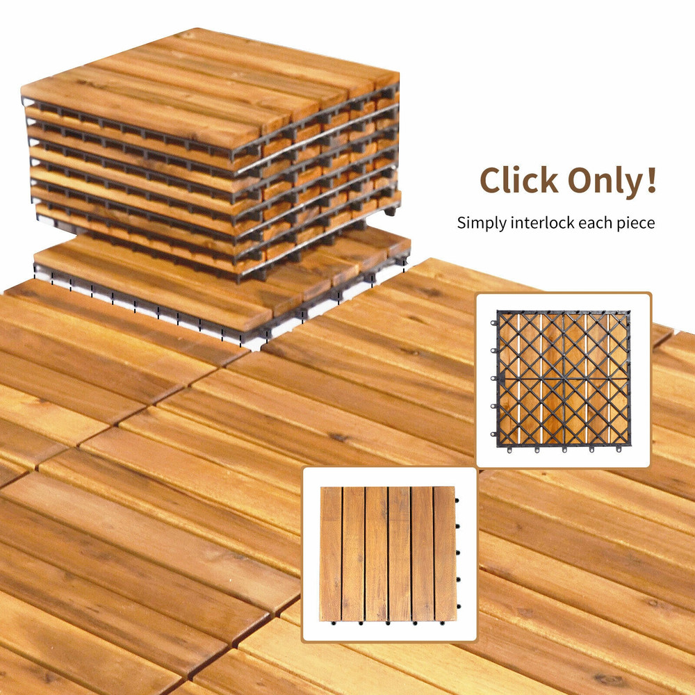 27 Pieces Acacia Wood Interlocking Patio Deck Tile – Easy-Install Hardwood Flooring for Outdoor & Indoor Us