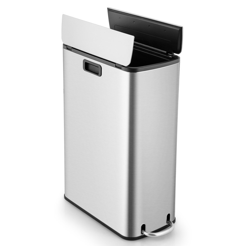 12 Gal Stainless Steel Trash Can with Soft-Closing Wing Lids, Hands-Free Step Pedal, Rustproof & Space-Saving Design