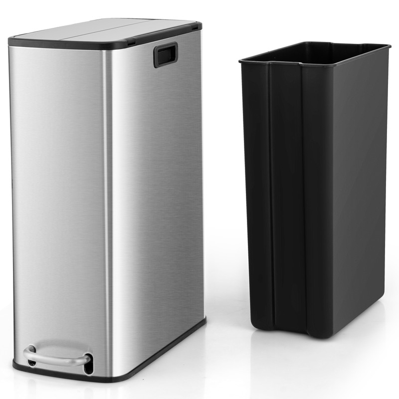 12 Gal Stainless Steel Trash Can with Soft-Closing Wing Lids, Hands-Free Step Pedal, Rustproof & Space-Saving Design