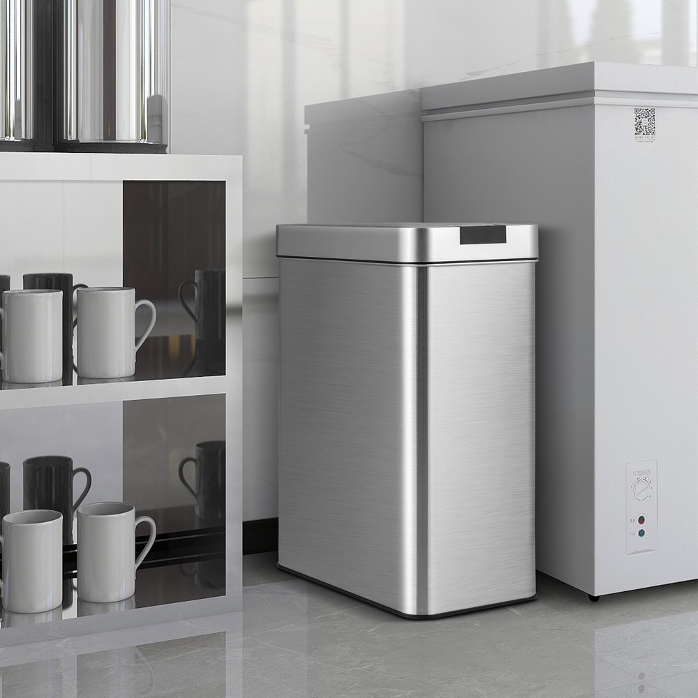 13.2 Gal Stainless Steel Slim Kitchen Trash Can with Wing Lids & Motion Sensor, Touchless Operation
