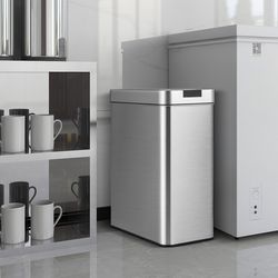 13.2 gal stainless steel slim kitchen trash can with wing lids & motion sensor, touchless operation