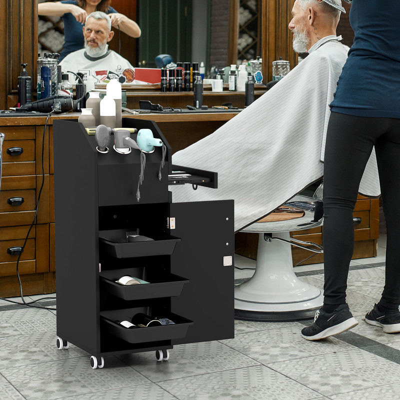 Salon Trolley Cart 360° Rolling Tool Cart – Mobile Storage Station with 4 Lockable Wheels for Salon & Barber