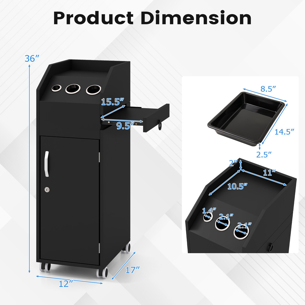 Salon Trolley Cart 360° Rolling Tool Cart – Mobile Storage Station with 4 Lockable Wheels for Salon & Barber