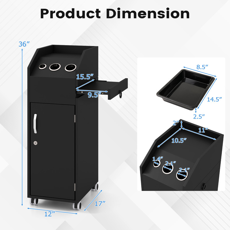 Salon Trolley Cart 360° Rolling Tool Cart – Mobile Storage Station with 4 Lockable Wheels for Salon & Barber