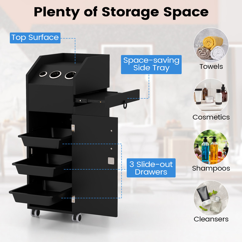 Salon Trolley Cart 360° Rolling Tool Cart – Mobile Storage Station with 4 Lockable Wheels for Salon & Barber
