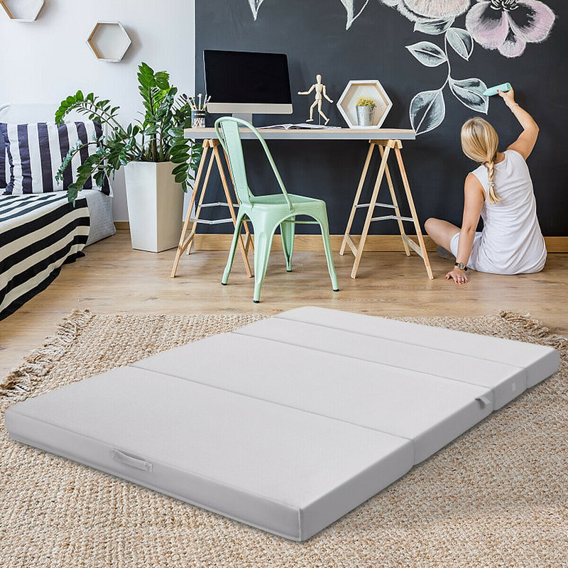 4 Inch Folding Sofa Bed Foam Mattress with Handles, Convertible Floor Couch Guest Bed for Small Spaces, Dorms, or Kids