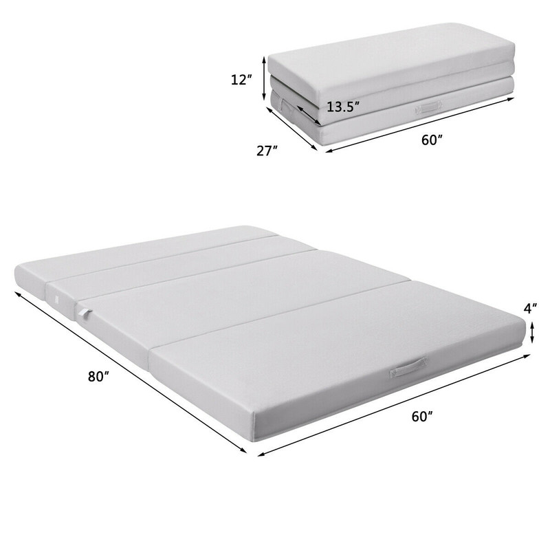 4 Inch Folding Sofa Bed Foam Mattress with Handles, Convertible Floor Couch Guest Bed for Small Spaces, Dorms, or Kids