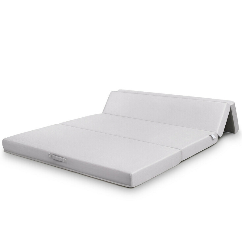 4 Inch Folding Sofa Bed Foam Mattress with Handles, Convertible Floor Couch Guest Bed for Small Spaces, Dorms, or Kids