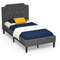 Modern Twin Upholstered Platform Bed, Linen Fabric, Built-In Headboard & Mattress Foundation