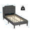 Modern Twin Upholstered Platform Bed, Linen Fabric, Built-In Headboard & Mattress Foundation