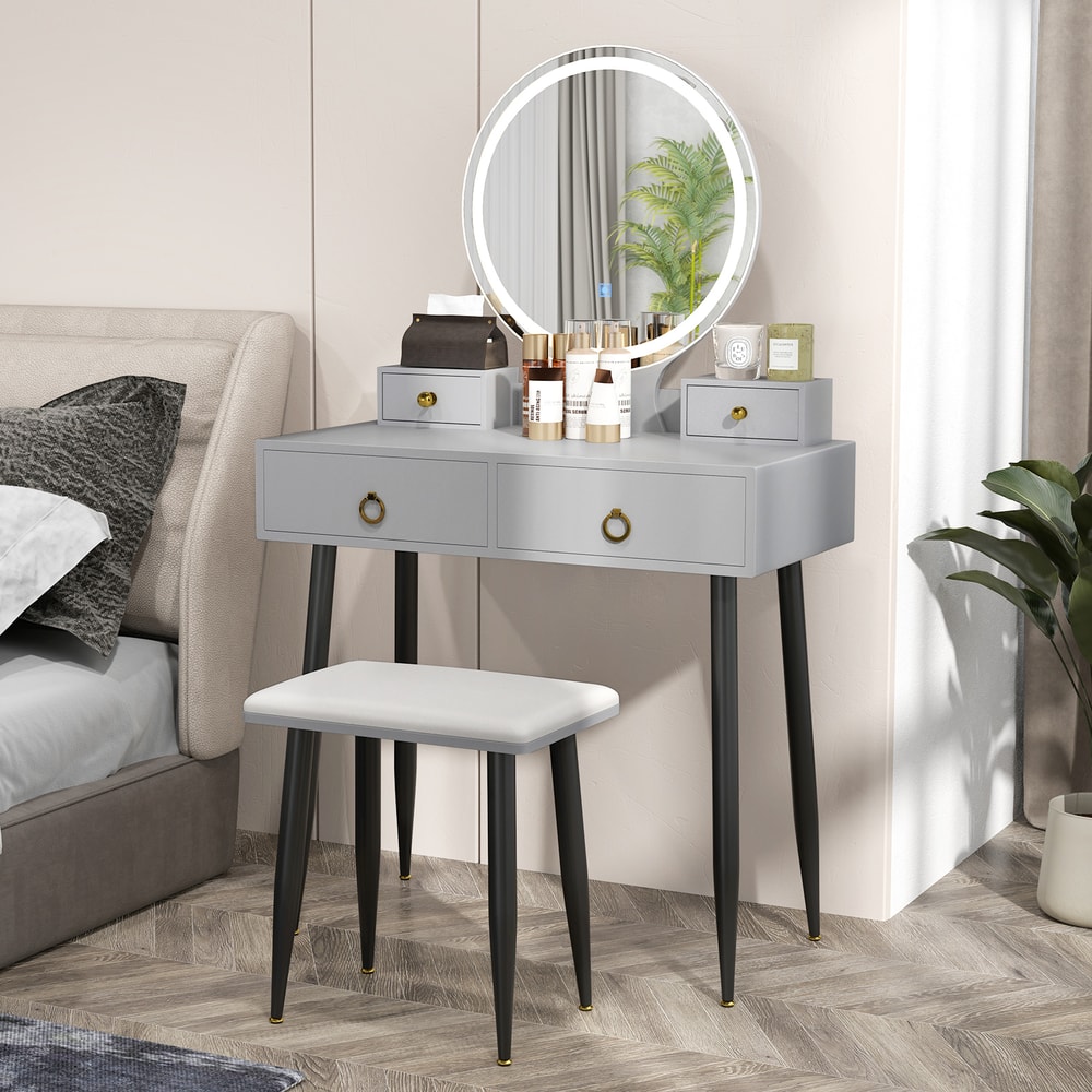 Modern Vanity Table Set with Large Mirror & Storage, Makeup Dressing Table