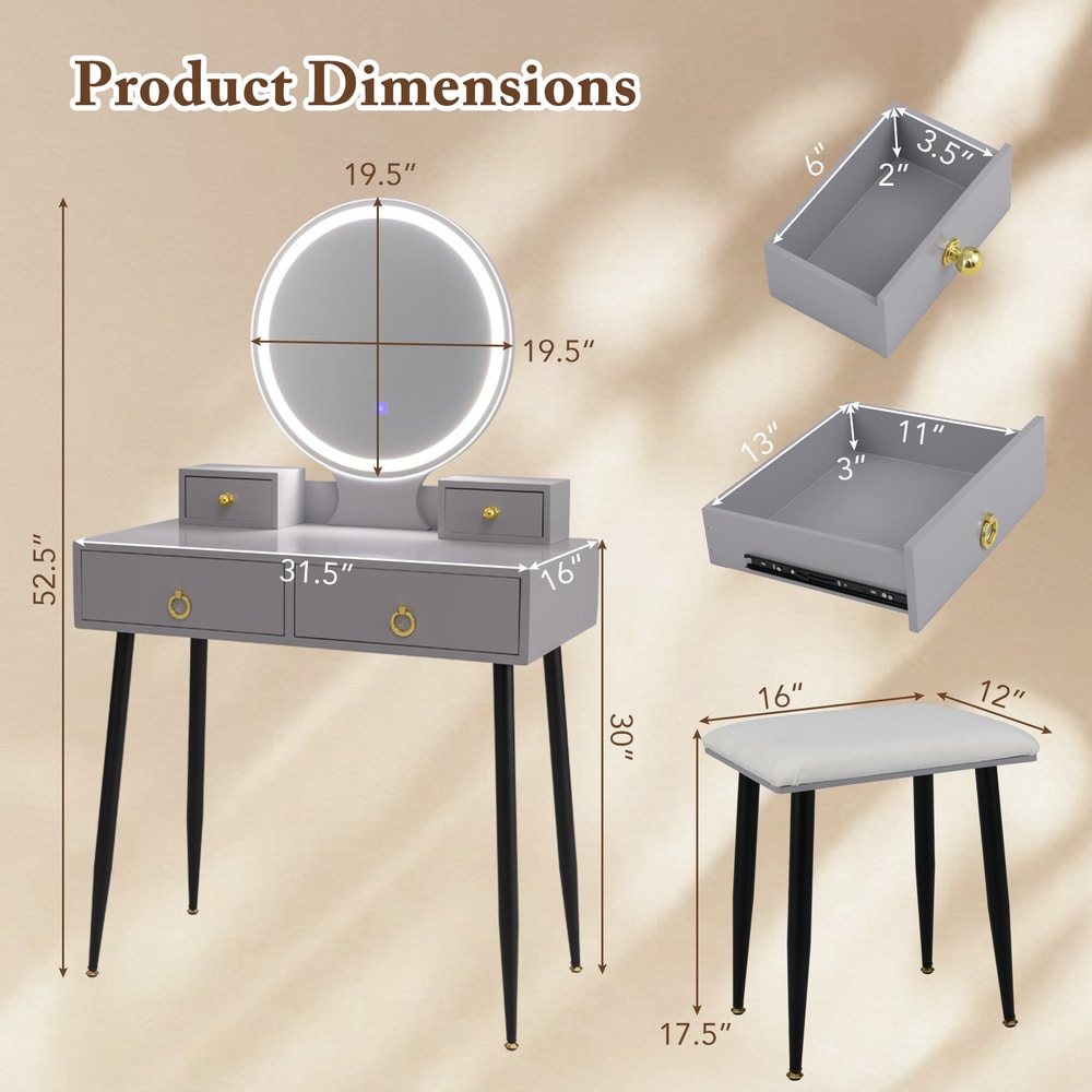 Modern Vanity Table Set with Large Mirror & Storage, Makeup Dressing Table