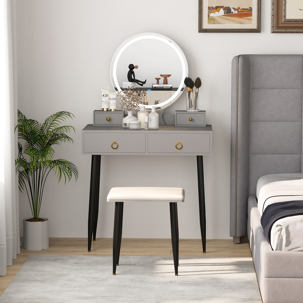 Modern Vanity Table Set with Large Mirror & Storage, Makeup Dressing Table