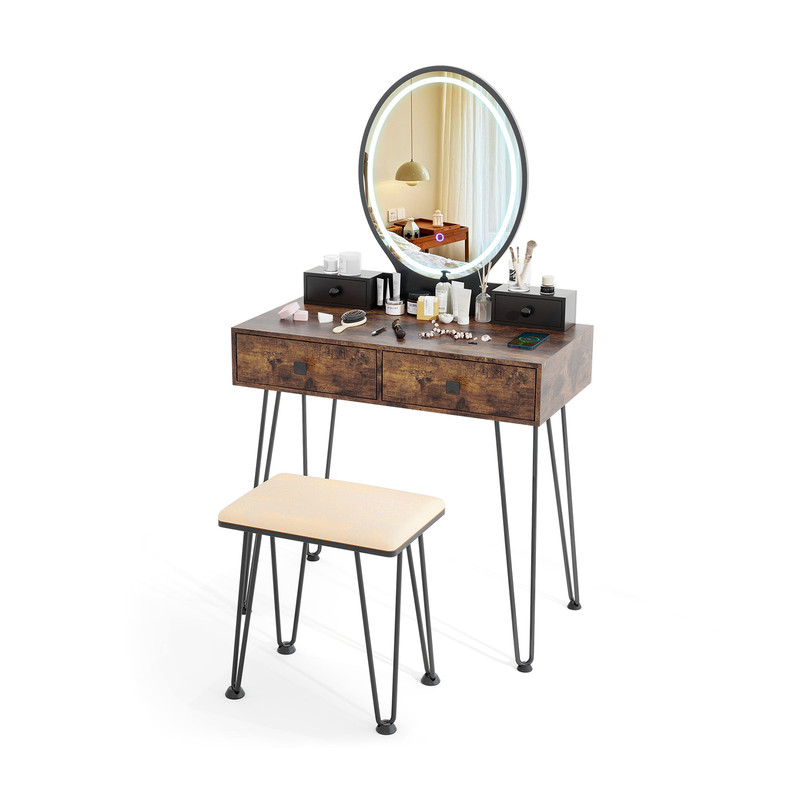Elegant Vanity Desk with Lighted Mirror, Bedroom Dressing Table with 3-Color Lighting