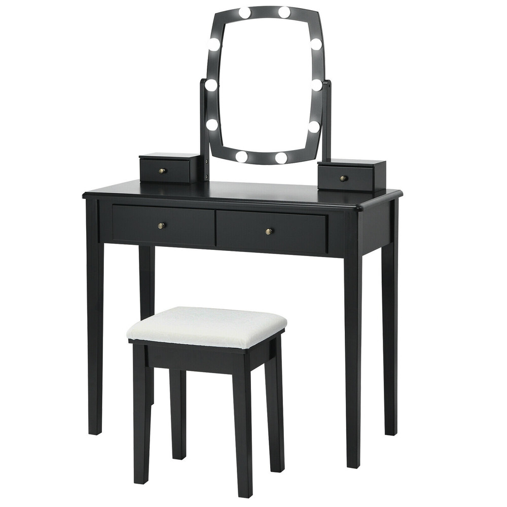 Vanity Table Set with Lighted Mirror for Bedroom and Dressing Room, Makeup Desk with Drawers, Adjustable LED Bulbs