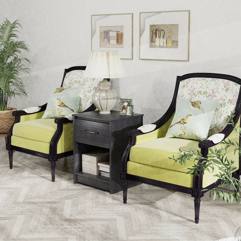 Wooden Nightstand with Drawer and Open Storage Compartment, Rustic Bedside Table for Bedroom, Living Room, Office Use