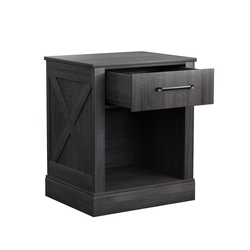 Compact Nightstand with Drawer and Open Compartment, Rustic Bedside Table with Storage Shelf for Bedroom, Living Room