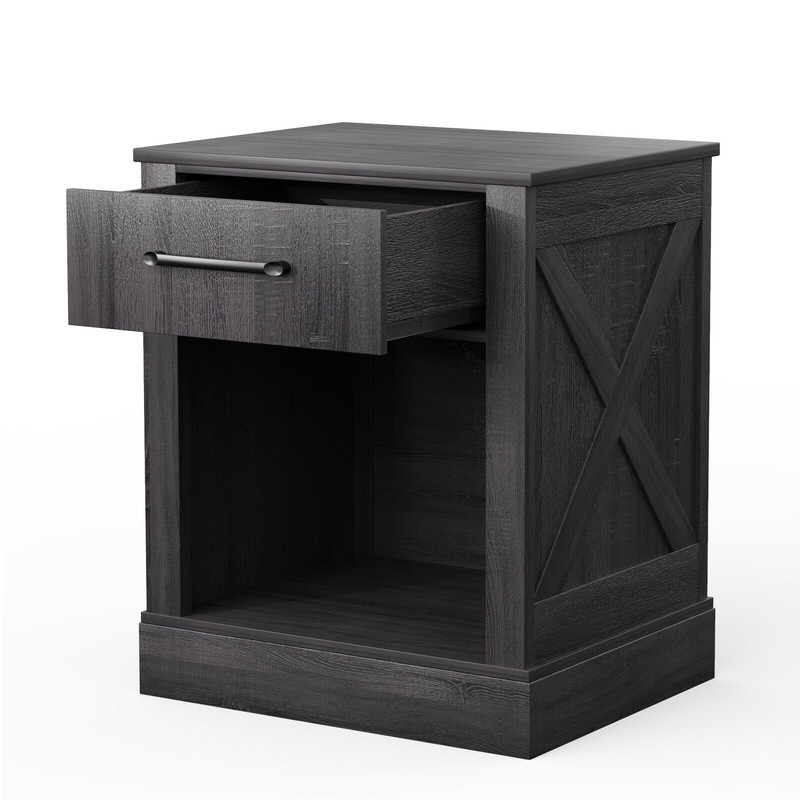 Compact Nightstand with Drawer and Open Compartment, Rustic Bedside Table with Storage Shelf for Bedroom, Living Room