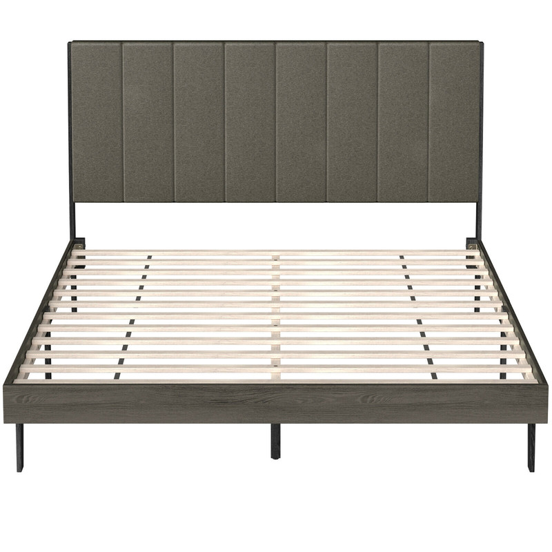 Modern Queen Size Upholstered Platform Bed Frame with Tufted Headboard, Solid Wood Slats, No Box Spring Required