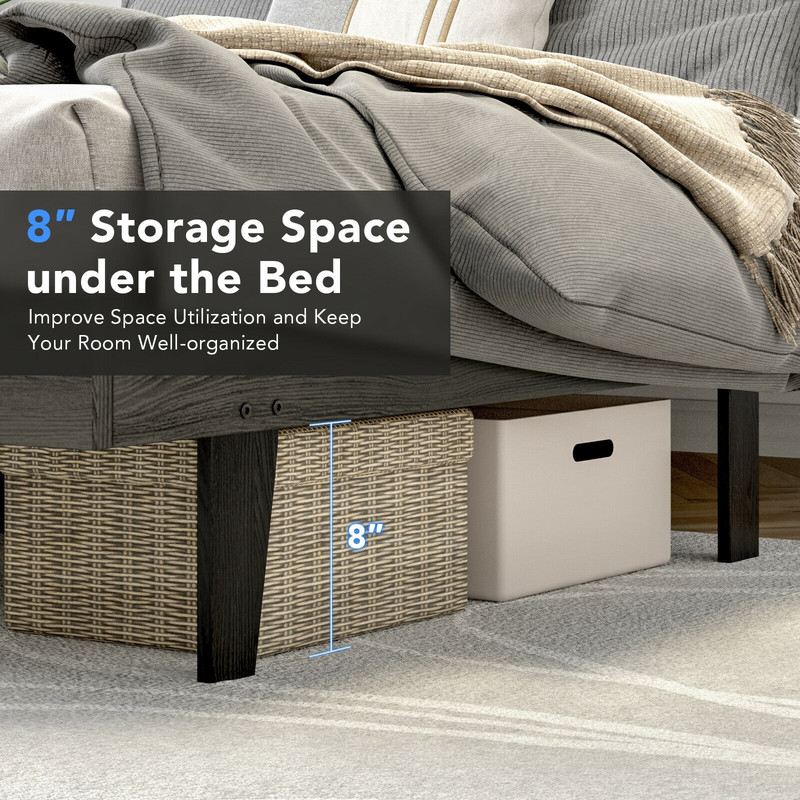 Modern Queen Size Upholstered Platform Bed Frame with Tufted Headboard, Solid Wood Slats, No Box Spring Required