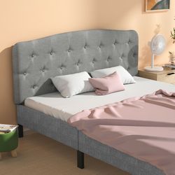 full size faux linen upholstered headboard with adjustable heights, button tufted fabric backrest for bedroom bed frame
