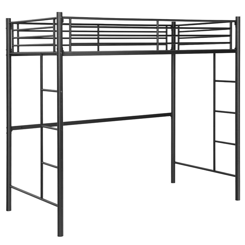 Twin Loft Bed Frame with 2 Ladders & Full-Length Guardrail, Heavy-Duty Metal Bunk for Kids Teens Dorms Small Rooms Space