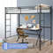 Twin Loft Bed Frame with 2 Ladders & Full-Length Guardrail, Heavy-Duty Metal Bunk for Kids Teens Dorms Small Rooms Space