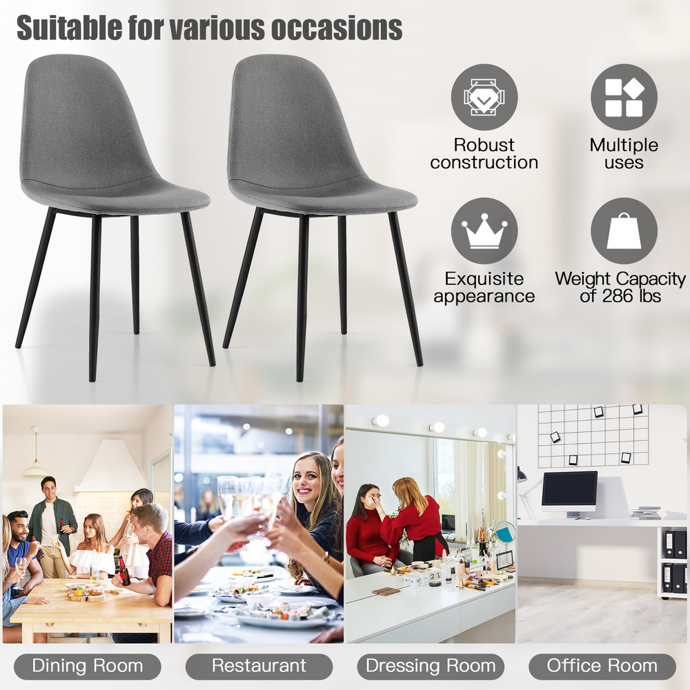 Dining Chairs Set of 4 with Black Metal Legs-Gray