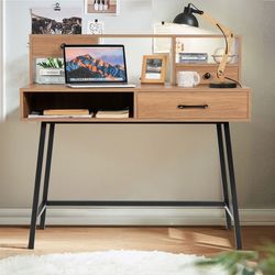 42-inch vanity desk with tabletop shelf & 2 drawers, sturdy dressing & study table