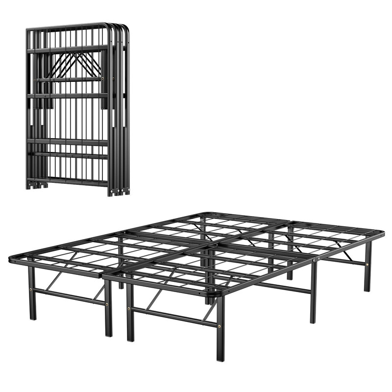 Foldable Metal Platform Bed, Full Size with Tool-Free Assembly & 13" Storage