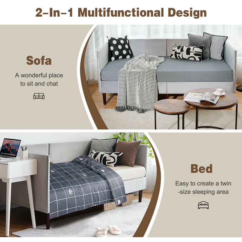 Twin Size Daybed Frame with Sturdy Wooden Slat Support, Compact & Comfortable